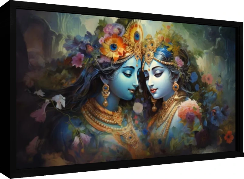 Ethereal Floral Radha Krishna Print wall art print — floater frame preview | PrintPosters.in